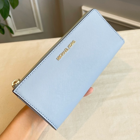 Michael Kors Mercer Belted Satchel & Wallet Set Blue Leather with Gold Hardware - Picture 6 of 8